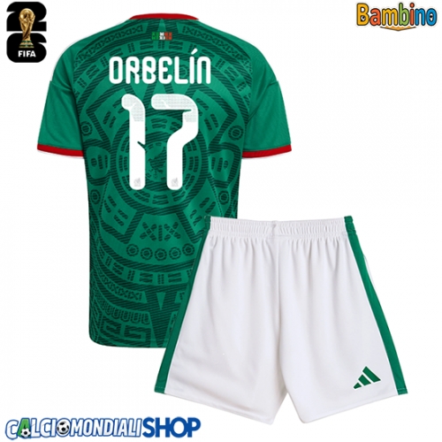 Maglie da calcio Messico Orbelin Pineda #17 Prima Maglia Bambino Mondiali 2026  Manica Corta + Pantaloni corti)
